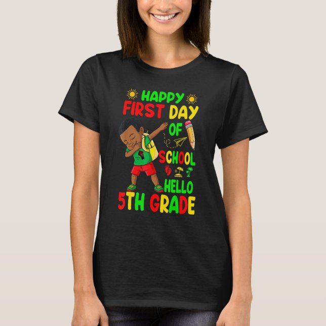 T-shirt Joli Black Boy Dabbing Hello 5e année Enseignant S (Devant)