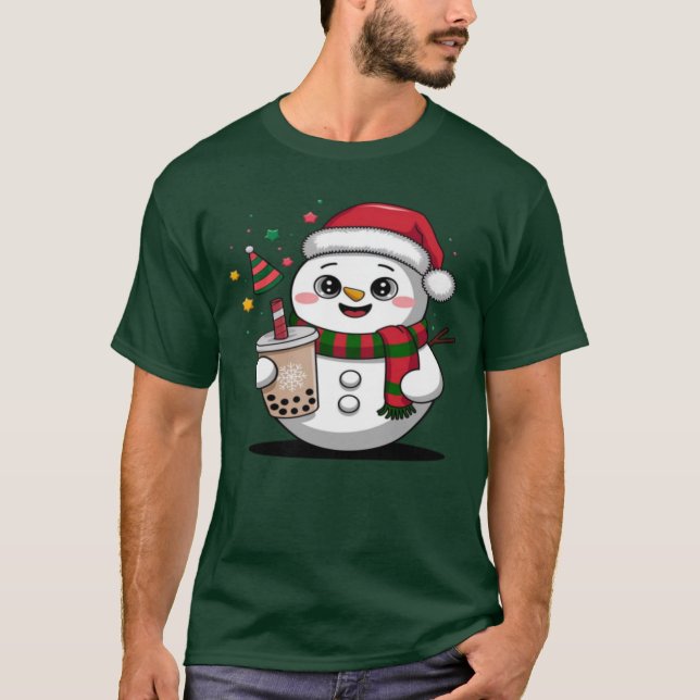 T-shirt Joli bonhomme de neige de Noël avec Boba Tea - Ado (Devant)