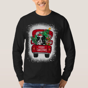 T-shirt Joli Bordure Collie Camion Rouge Joyeux Noël Bleac