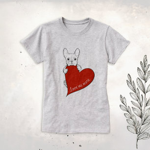 T-shirt Joli Bouledogue Français avec un Cœur Rouge