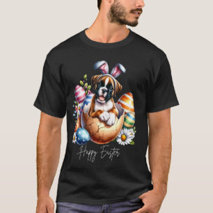 T-shirt Joli Boxer Lapin Fleur Easter Eggs Panier Chien