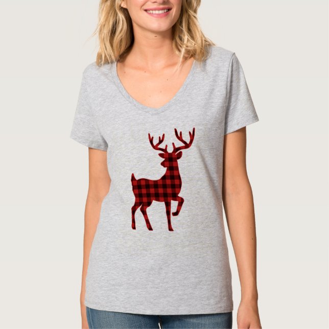T-shirt Joli Buffalo Plaid Motif Christmas Deer (Devant)