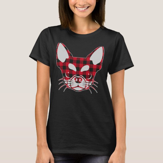 T-shirt Joli Buffle Rouge Plaid Chihuahua visage Noël Pa (Devant)
