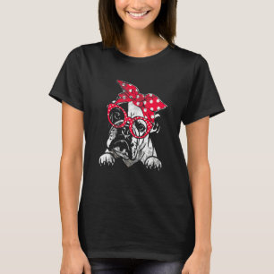 T-shirt Joli Bulldog Anglais Noël Rouge Carreaux Bandeau E