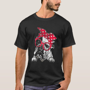 T-shirt Joli Bulldog Anglais Noël Rouge Carreaux Bandeau E
