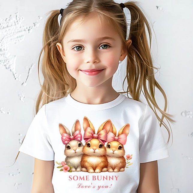 T-shirt Joli Bunny Enfants fille Aquarelle Pâques (Cute Happy Bunny Kids Girl Watercolor Easter T-Shirt)