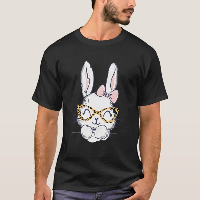 T-shirt Joli Bunny Face Joyeux Lunettes de léopard de Pâqu (Devant)