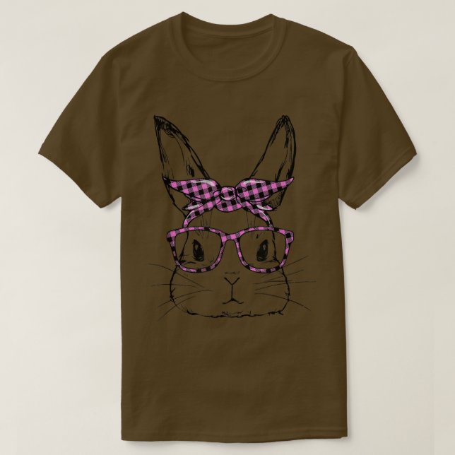 T-shirt Joli Bunny Visage Buffalo rose Lunettes Plaid Happ (Design devant)