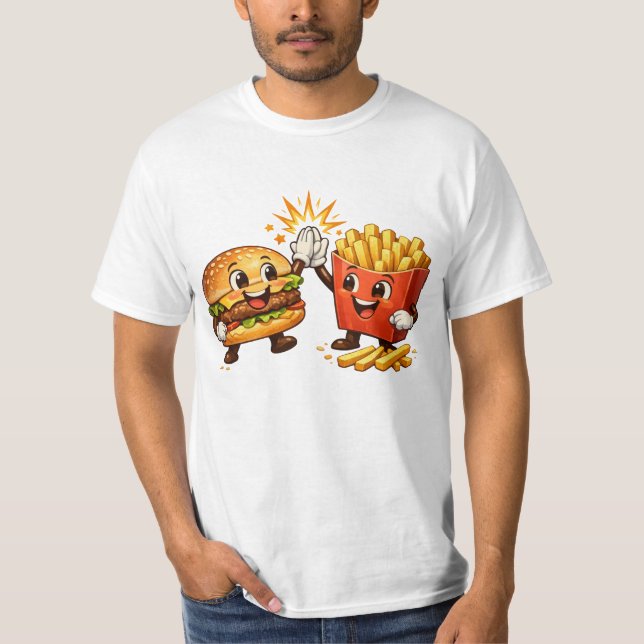T-shirt Joli Burger et Frites High Five Art Kawaii (Devant)