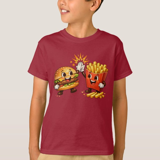 T-shirt Joli Burger et Frites High Five Art Kawaii (Devant)