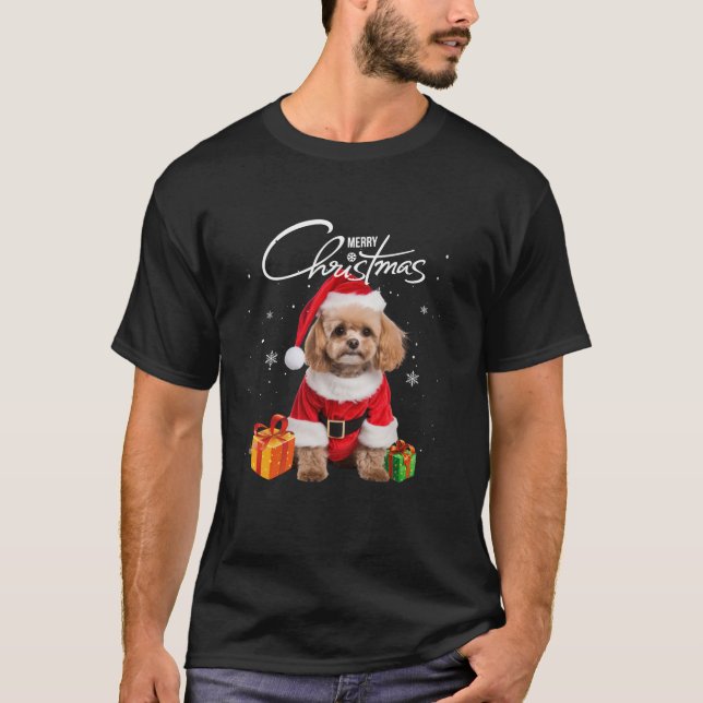 T-shirt Joli caniche Santa Chapeau Joyeux sapin de Noël No (Devant)