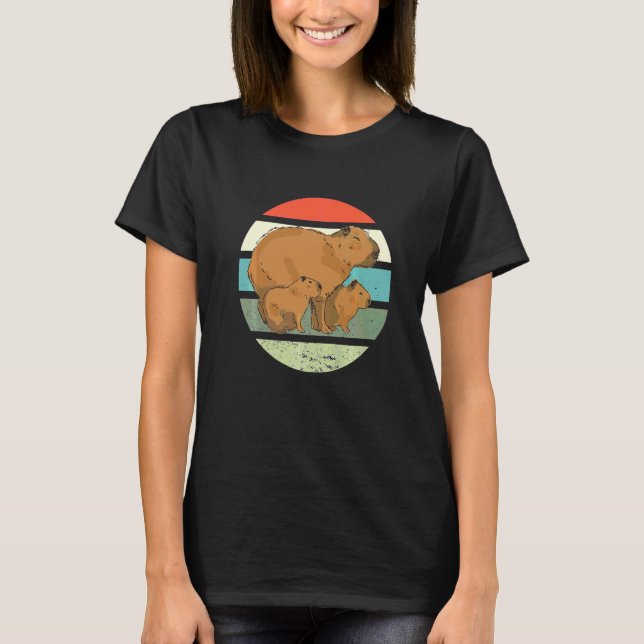 T-shirt Joli Capybara Avec Bébés   (Devant)