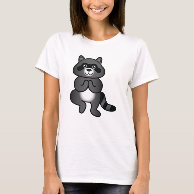 T-shirt Joli Caricature Yoga Raccoon Faire La Pose Arbre (Devant)