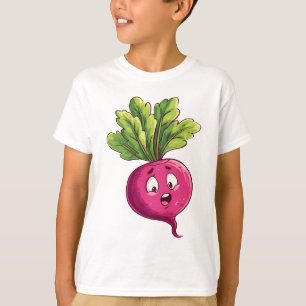 T-shirt Joli Cartoon de Betterave Rose avec Expression Drô