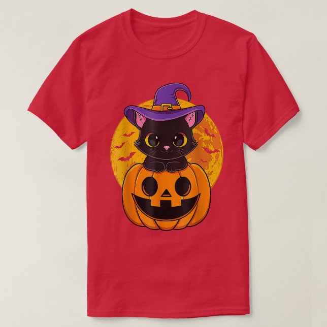 T-shirt Joli Casquette Halloween Chat Noir Sorcière Citrou (Design devant)