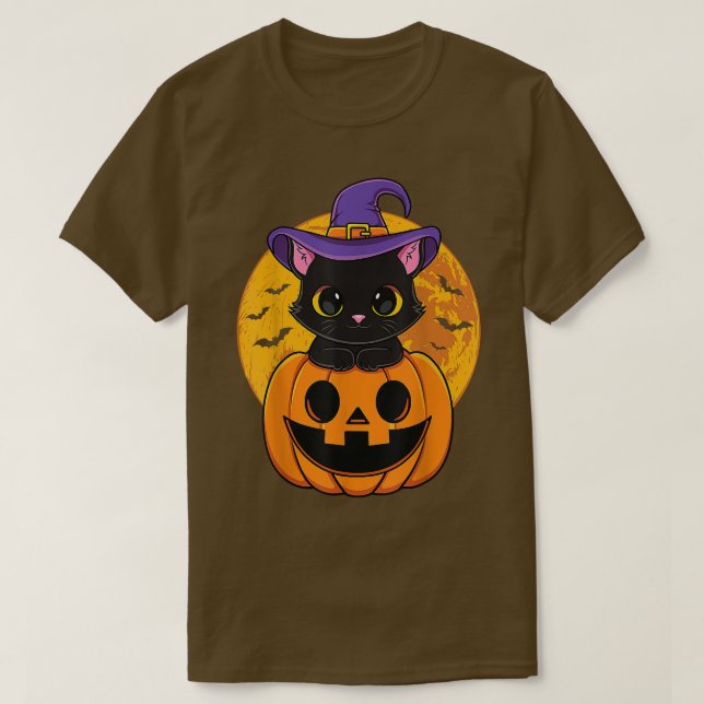 T-shirt Joli Casquette Halloween Chat Noir Sorcière Citrou (Design devant)