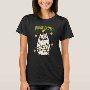 T-shirt Joli Catmas de Noël Chat Minou Emmêlé Dans Lumière