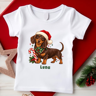 T-shirt Joli chapeau de Noël de dachshund nom enfants Noël