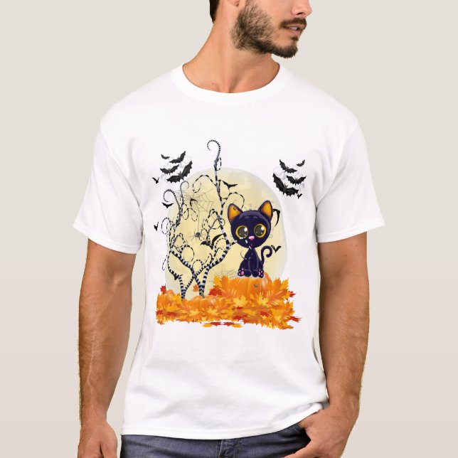 T-shirt Joli Chat Attendant Halloween (Devant)