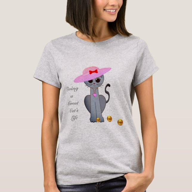 T-shirt Joli Chat avec Chapeau Rose (Devant)