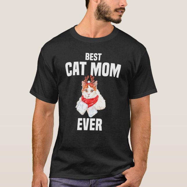 T-shirt Joli Chat avec Costume de Renne Meilleure Mère de  (Devant)