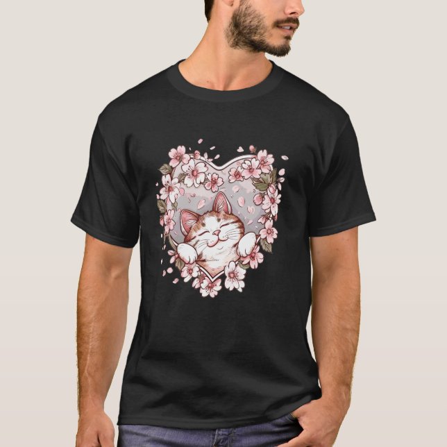 T-shirt Joli Chat Avec Fleurs De Cerisier I Chat (Devant)