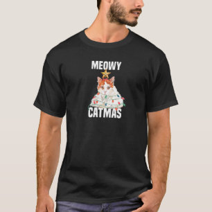 T-shirt Joli chat avec guirlandes lumineuses Meowy Catmas