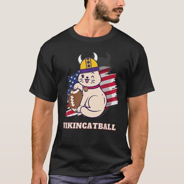 T-shirt Joli chat avec un casque de Vikings, avec un f amé (Devant)
