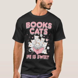 T-shirt Joli chat bibliophile hêtre la vie est douce