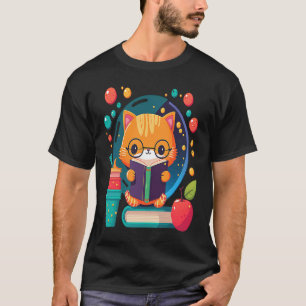 T-shirt Joli Chat Bibliothécaire Lisant Jour de Repos Rela