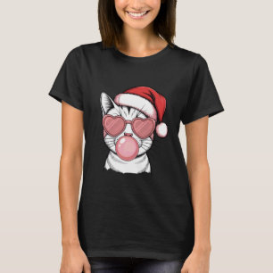 T-shirt Joli Chat Chapeau de Noël Rose Bulles de Père Noël
