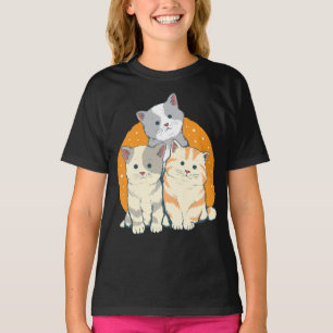 T-shirt Joli Chat Chaton Kitty Orange Gris Chat de Dessin
