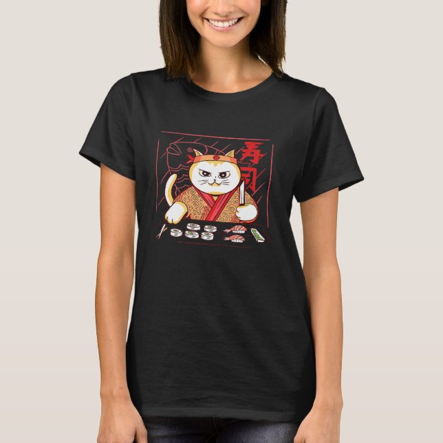 T-shirt Joli chat chef de sushi (Devant)