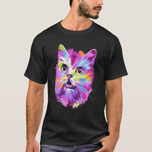 T-shirt Joli Chat Coloré (Devant)