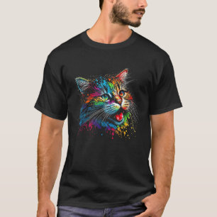 T-shirt Joli Chat Coloré pour Femmes Filles Hommes Garçons