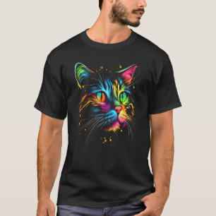 T-shirt Joli Chat Coloré pour Femmes Filles Hommes Garçons
