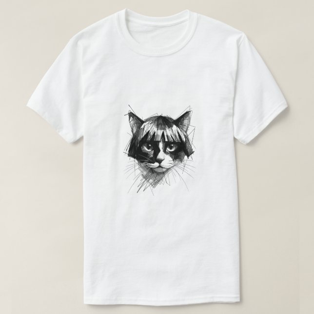 T-shirt Joli Chat dans une Perruque (Style 4) Beaux-Arts (Design devant)