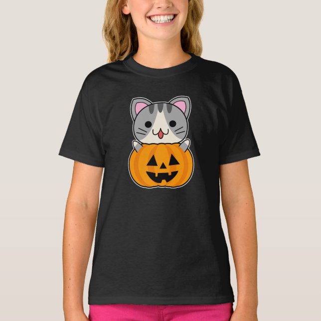 T-shirt Joli chat d'Halloween dans Jack o Lanterne (Devant)