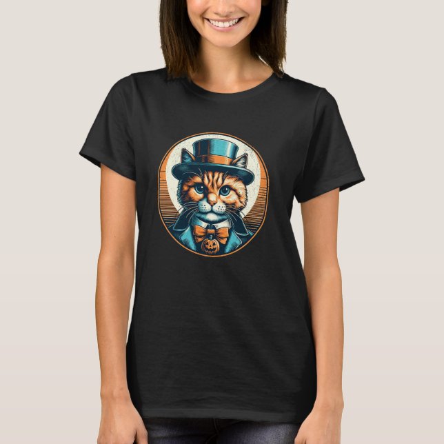 T-shirt Joli chat d'Halloween en costume de vampire (Devant)