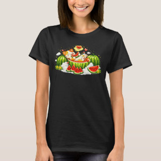 T-shirt Joli Chat Endormi dans la Pastèque 