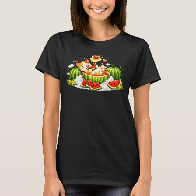 T-shirt Joli Chat Endormi dans la Pastèque  (Devant)