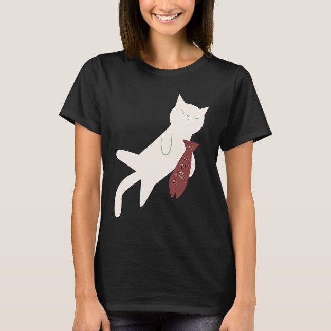 T-shirt Joli chat endormi et poisson (Devant)