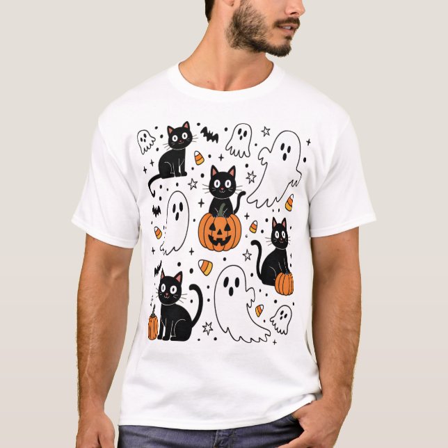 T-shirt Joli chat fantôme Halloween Boo (Devant)