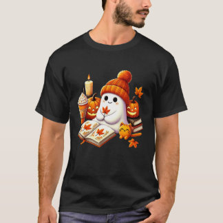 T-shirt Joli Chat Fantôme Lisant des Amateurs de Livres Ha