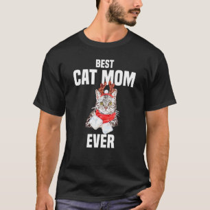 T-shirt Joli chat gris avec costume de renne Meilleure mam