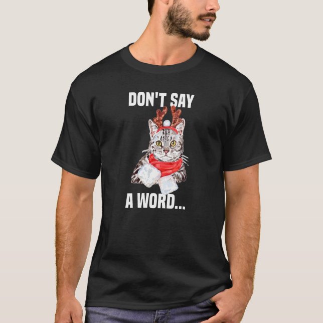 T-shirt Joli Chat Gris avec Costume de Renne sans Mots (Devant)