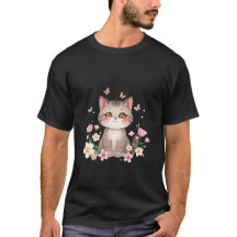 Joli chat gris dans un jardin de fleurs papillons
