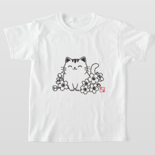 T-shirt Joli chat japonais et sakura avec tampon "Neko"