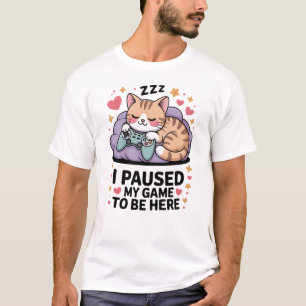 T-shirt Joli Chat Joueur Endormi J'ai Mis Mon Jeu En Pause
