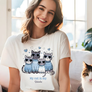T-shirt Joli Chat Kitty Saint-Valentin Bleu Nom Personnali